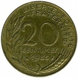 France = Pièce De Monnaie De 20 Centimes De Francs, Type Marianne, Graveur Dieudonné Et Lagriffoul, Année 1985