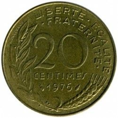 France = Pièce De Monnaie De 20 Centimes De Francs, Type Marianne, Graveur Dieudonné Et Lagriffoul, Année 1976.