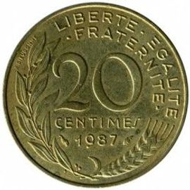 France = Pièce De Monnaie De 20 Centimes De Francs, Type Marianne, Graveur Dieudonné Et Lagriffoul, Année 1987