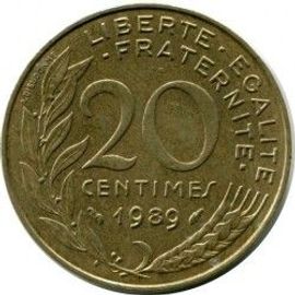 France = Pièce De Monnaie De 20 Centimes De Francs, Type Marianne, Graveur Dieudonné Et Lagriffoul, Année 1989