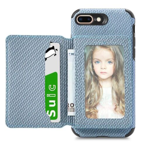 Étui Pour Iphone 7 Plus/8 Plus Support De Carte Magnétique Sécurité Complète De La Caméra Fonction De Support Blocage Rfid - Bleu