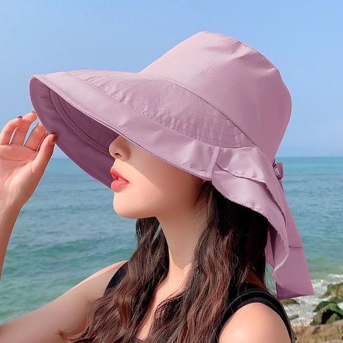 Chapeau De Soleil D'été Pour Femme Avec Protège-Cou Et Pare-Soleil Pour Le Cyclisme En Plein Air,Voyage,Chapeau De Poisson À Gros Bords,Casquette De Randonnée Suffolk - Type Purple
