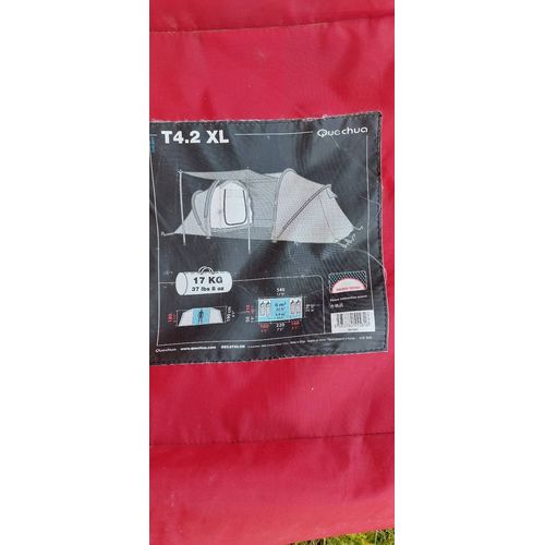 Tente De Camping, T4.2 Xl Quechua 1,80×5,40 . 2 Chambres 1,60 ××2,10 6m2 + Auvent. Poids Total 17kg. 300