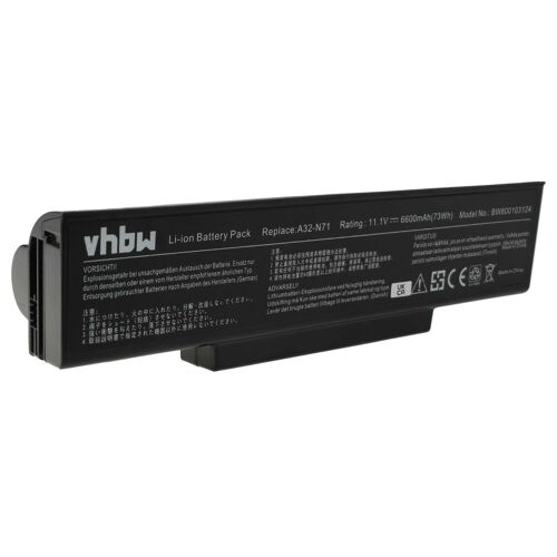 vhbw 1x Batterie remplacement pour Asus A32-N71, A32-K72 pour ordinateur portable (6600mAh, 11,1V, Li-ion)