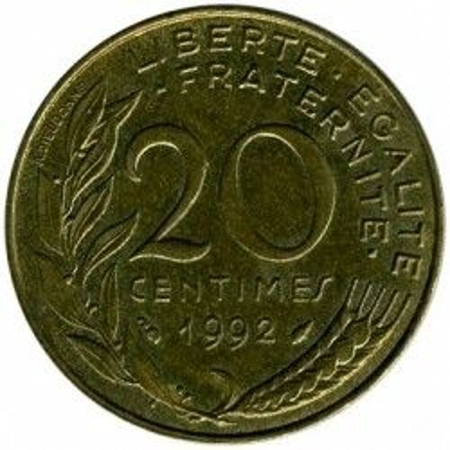 France = Pièce De Monnaie De 20 Centimes De Francs, Type Marianne, Graveur Dieudonné Et Lagriffoul, Année 1992