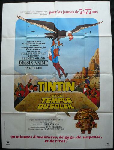 Tintin Et Le Temple Du Soleil - Tintin And The Temple Of The Sun * Film 1969 Belvision - 120x160 Cm * Affiche De Cinéma Française * Movie Poster * Cartoon ; Tintin - Hergé ; Chansons : Jacques Brel *
