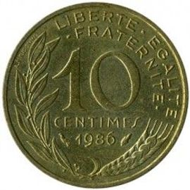 France = Pièce De Monnaie De 10 Centimes De Francs, Type Marianne, Graveur Dieudonné Et Lagriffoul, Année 1986