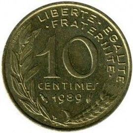 France = Pièce De Monnaie De 10 Centimes De Francs, Type Marianne, Graveur Dieudonné Et Lagriffoul, Année 1989