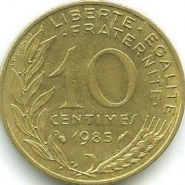 France = Pièce De Monnaie De 10 Centimes De Francs, Type Marianne, Graveur Dieudonné Et Lagriffoul, Année 1985