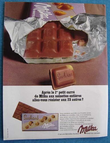 Publicité Papier - Chocolat Milka Noisettes Entières Suchard De 1967
