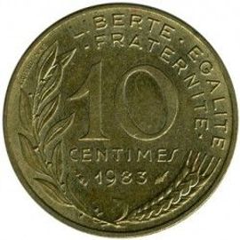 France = Pièce De Monnaie De 10 Centimes De Francs, Type Marianne, Graveur Dieudonné Et Lagriffoul, Année 1983
