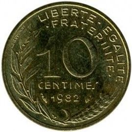 France = Pièce De Monnaie De 10 Centimes De Francs, Type Marianne, Graveur Dieudonné Et Lagriffoul, Année 1982
