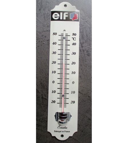 Thermometre En Email Blanc Logo Elf 29cm Deco Garage Essence Huile Tole Emaillée