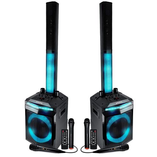 Pack Sonorisation 2 Enceintes pour DJ Evenements - 2x400W Pickering Solo-Array -Satellites Caissons - LED USB/BT/TWS +4 Micros