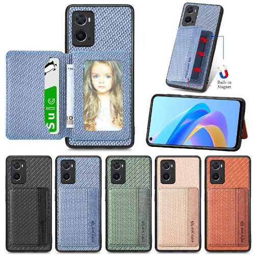 Étui Pour Oppo A76 4g Support De Carte Magnétique Blocage Rfid Fonction De Support Sécurité Complète De La Caméra - Bleu