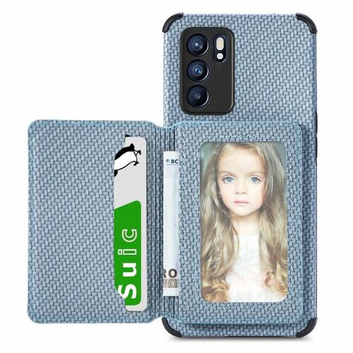 Étui Pour Oppo Reno 6 Fonction De Support Sécurité Complète De La Caméra Support De Carte Magnétique Blocage Rfid - Bleu