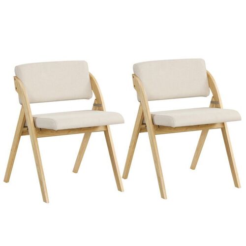 COSTWAY Lot de 2 Chaises de Cuisine Pliable avec Pieds en Bois de Caoutchouc Siège et Dossier Rembourrés, Hauteur du Siège 48 cm
