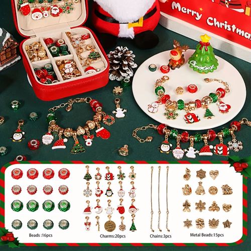 Kit De Fabrication De Bracelets À Breloques De Noël - Coffret Bijoux Diy Festif