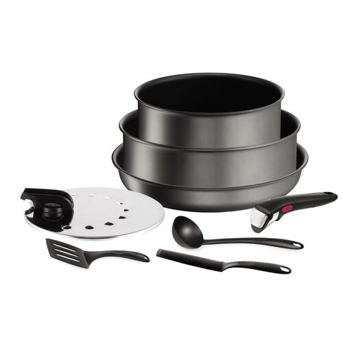 Tefal L7619002 Ingenio Daily Chef Gris Foncé Lot 8 Pieces, 1 Poele 26cm, 1 Casserole 20 Cm, 1 Sauteuse 24 Cm, 1 Couvercle 20-26