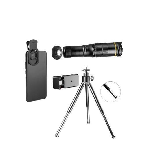 Objectif de télescope de téléphone à double zoom réglable 32X avec trépied Le noir