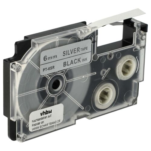 vhbw Ruban remplacement pour Casio XR-6SR1, XR-6SR pour imprimante d'étiquettes 8m x 6mm Noir sur Argent