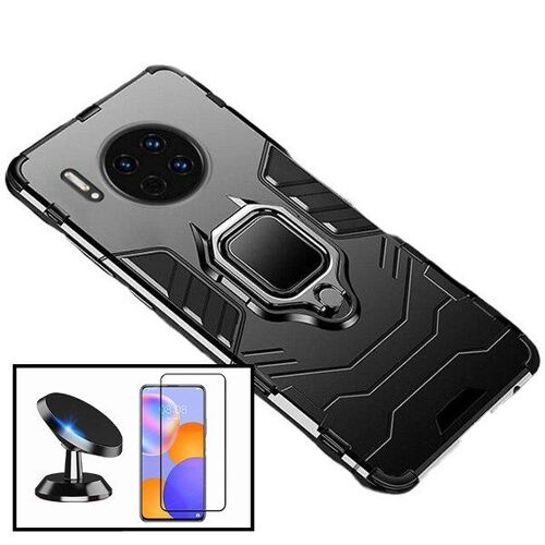 Kit Verre Trempé 5d Full + Coque 3x1 Military Defender + Support Magnétique Voiture Pour Huawei Y9a