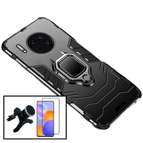 Kit Verre Trempé 5d Full + Coque 3x1 Military Defender + Support Magnétique Voiture Renforcé Pour Huawei Y9a