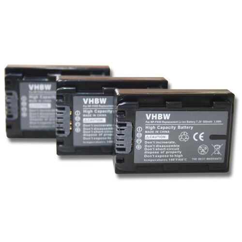 vhbw 3x Batterie compatible avec Sony HDR-CX106E, HDR-CX505, HDR-CX11(E) caméra vidéo caméscope (500mAh, 7,2V, Li-ion) avec puce d'information