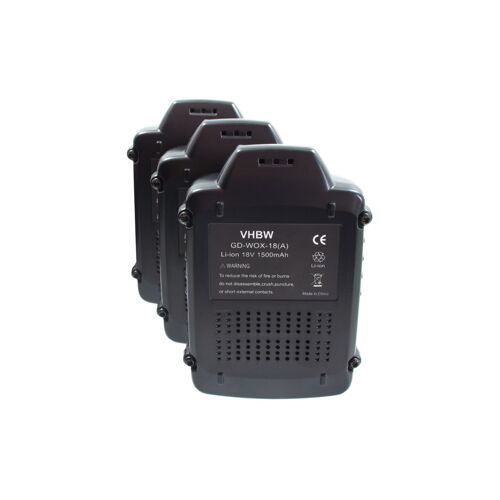 vhbw 3x batterie compatible avec Worx WX678.9, WX682, WX682.9, WX693, WX693.9, WX800, WX800.9, WX800.9 MAX outil électrique (1500mAh Li-Ion 18V)