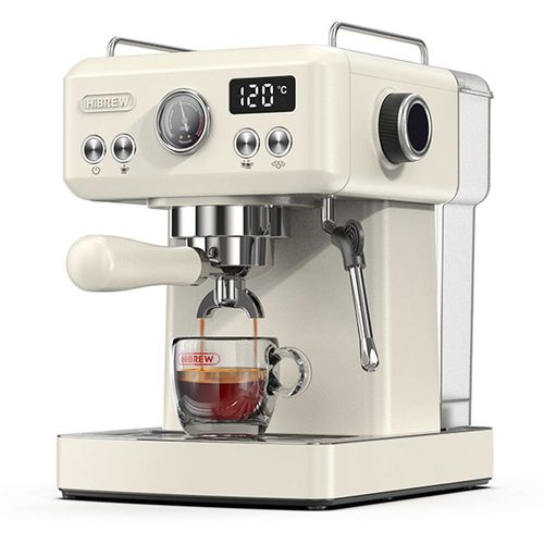 Machine à café HiBREW H10A, pression d'extraction 19 bars, température et volume de tasse réglables, porte-filtre 58 mm, réservoir d'eau amovible 1,8 L, beige