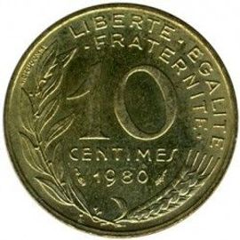 France = Pièce De Monnaie De 10 Centimes De Francs, Type Marianne, Graveur Dieudonné Et Lagriffoul, Année 1980