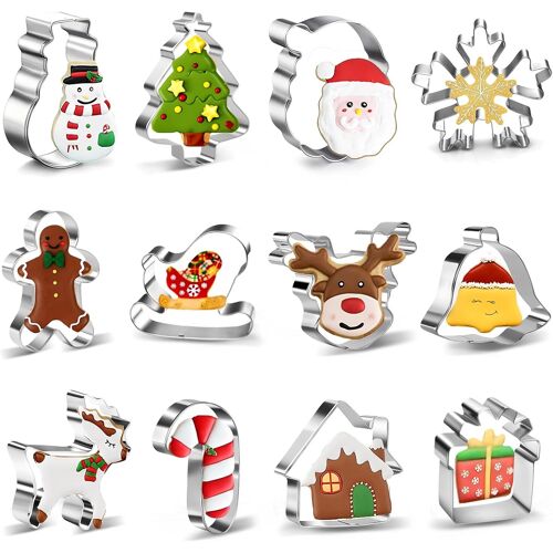 Emporte Piece Noel, 12 Pièces Emporte-Piece Noel En Acier Inoxydable, Avec Canne En Sucre, Renne, Traîneau, Flocon De Neige, Pour La Cuisson De Biscuits