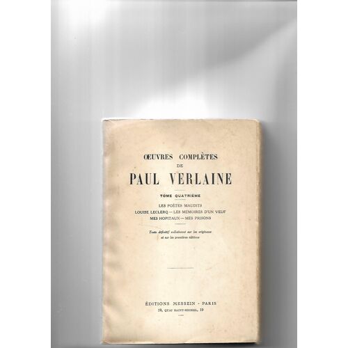 Oeuvres Completes De Paul Verlaine Tome 4