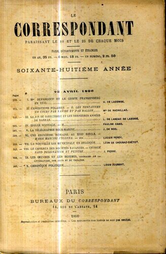 Le Correspondant N° 805 25 Javril 1896 Sommaire En Couverture