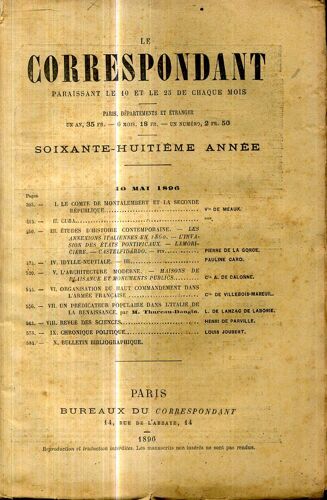 Le Correspondant N° 807 10 Mai 1896 Sommaire En Couverture
