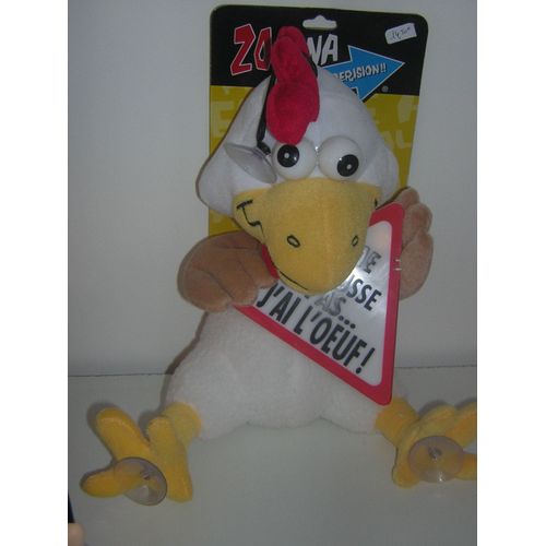 Poule Peluche A Ventouse " Pousse Pas J'ai L'oeuf"