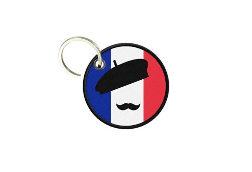 Porte Cles Clé Clefs Rond Imprime Double Face Drapeau France Moustache
