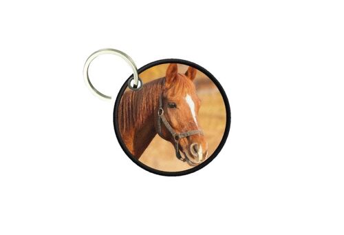 Porte Cles Clé Clefs Rond Imprime Double Face Cheval Equitation