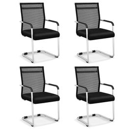 Costway Lot De 4 Chsaises De Conférence Avec Base Luge, Accoudoirs En Métal, 54 X 54 X 95 Cm Pour Maison, Bureau, Salle D¿Attente