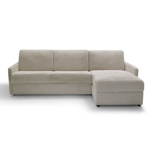 Canapé D'angle Convertible 3 Places En Velours Côtelé Ivoire