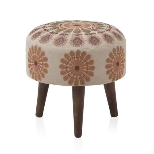Pouf Tapissé Avec Pieds En Bois Couleur Lin