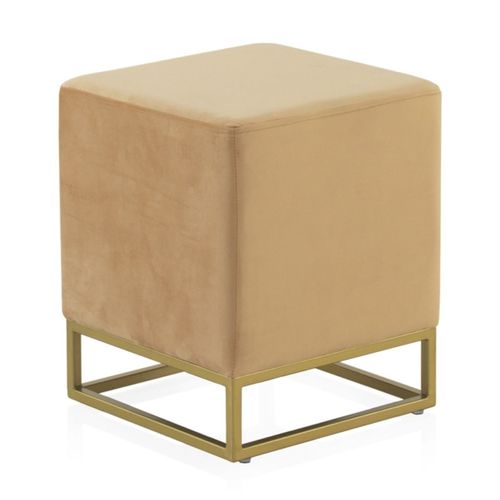 Pouf Tapissé En Velours Moutarde Avec Base Dorée