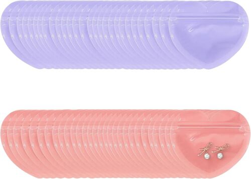Sacs à fermeture éclair 100 pièces-sacs à bijoux roses en forme de coeur, refermables pour l'emballage et le stockage d'échantillons