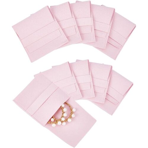 10 Sacs à Bijoux en Microfibre - Rose, 8x7,8 cm, Sac en Cuir de Luxe Sacs Cadeaux de Bijoux, Sacs de Style Enveloppe, adaptés aux Cadeaux de Bijoux de Bonbons de Mariage