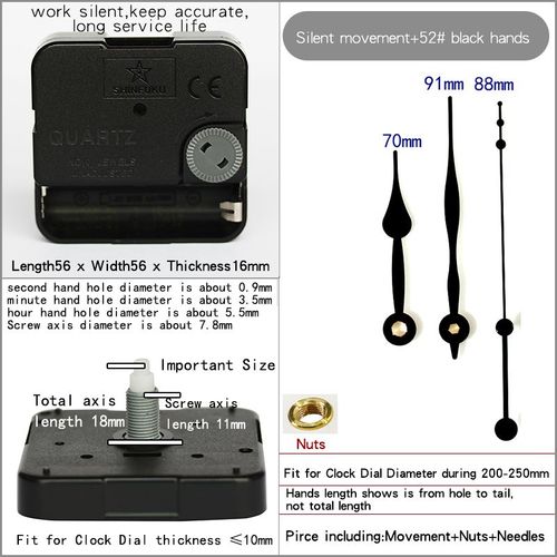 Mécanisme d'horloge avec aiguilles,Kits d'accessoires de bricolage en plastique silencieux,balayage du mouvement à Quartz - Type movement 52 black