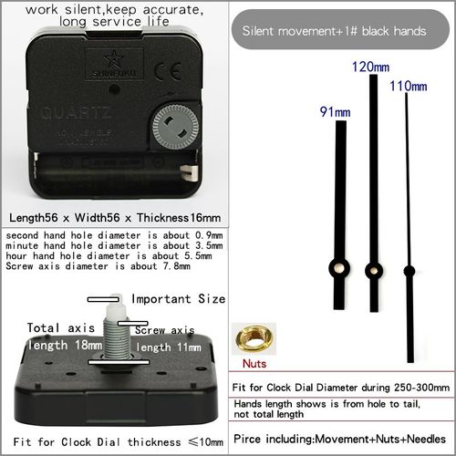 Mécanisme d'horloge avec aiguilles,Kits d'accessoires de bricolage en plastique silencieux,balayage du mouvement à Quartz - Type movement 1 black