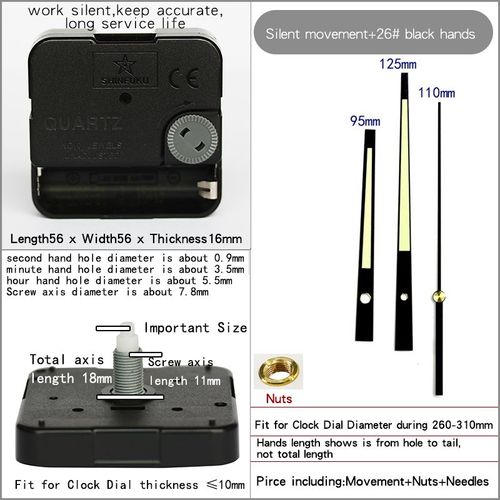 Mécanisme d'horloge avec aiguilles,Kits d'accessoires de bricolage en plastique silencieux,balayage du mouvement à Quartz - Type movement 26 black