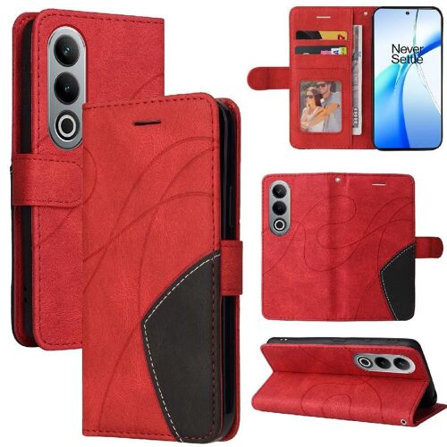 Flip Étui Pour Oneplus Ace 3v 5g Livre Flip Folio Avec Support De Fente Pour Carte Couleur De Couture Bicelle De Protection Portefeuille En Cuir - Rouge