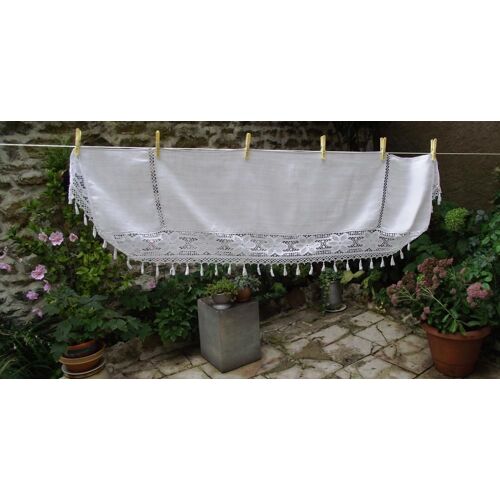 Dessus Ou Devant De Cheminée Toile Delin Longueur 127cm Largeur 28cm Hauteur Dentelle 11cm Hauteur Dentelle Plus Pompon 15cm Pour Décor Vintage Ou Shabby Ou Pour Customiser