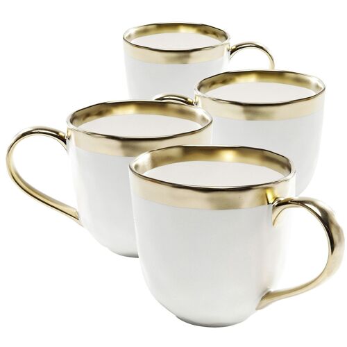 Mug En Porcelaine Dorée Et Blanche D10 - Lot De 4